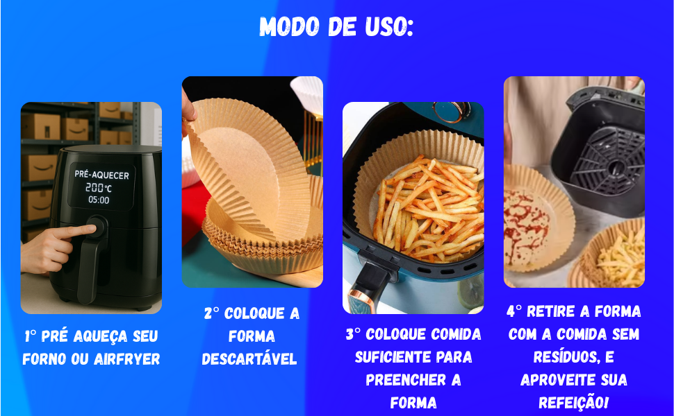 Passo a passo do uso da forma descartável para Air Fryer