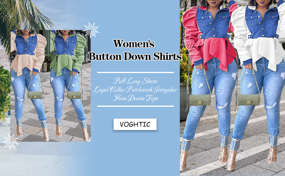 Amazon.com: Voghtic Women Sexy Puff Sleeve Peplum Top Denim
