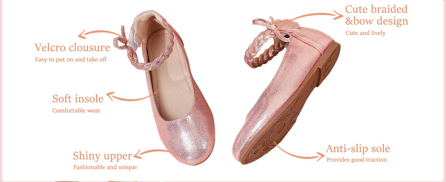 Girls Dress Shoes Toddler Ballet Flats Mary Jane Ballerina Flat with Ankle Strap Baby Little Kids