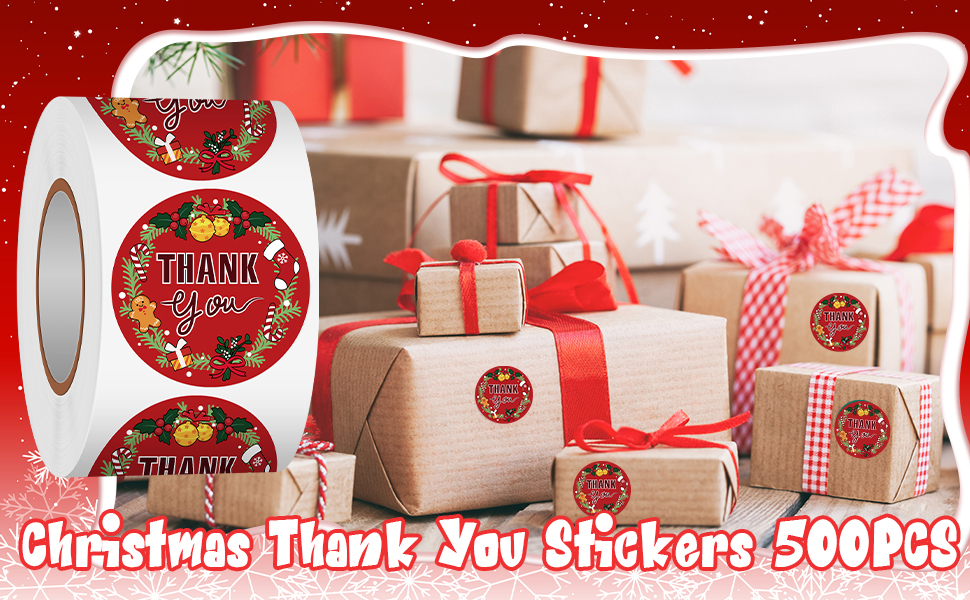 Acetiamin 500 Pcs Christmas Thank You Stickers Roll for