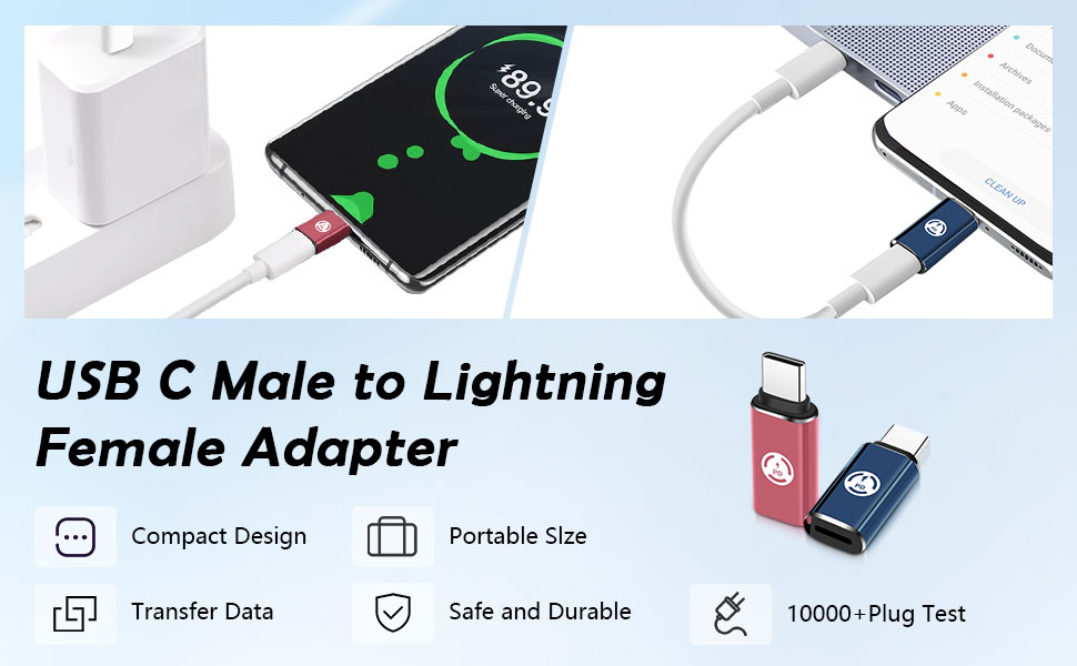 Adapter Lightning auf USB c 2 Stück Typ C Stecker Adapter Hellblau USB