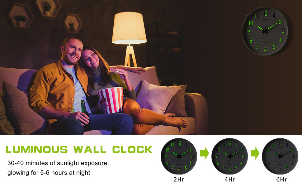 MEIRED Night Light Wall Clock 12 Inch Silent Non Ticking