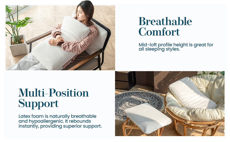 Breathable, multi position support, comfortable pillow