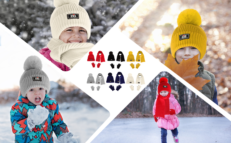 kids warm hat and gloves set