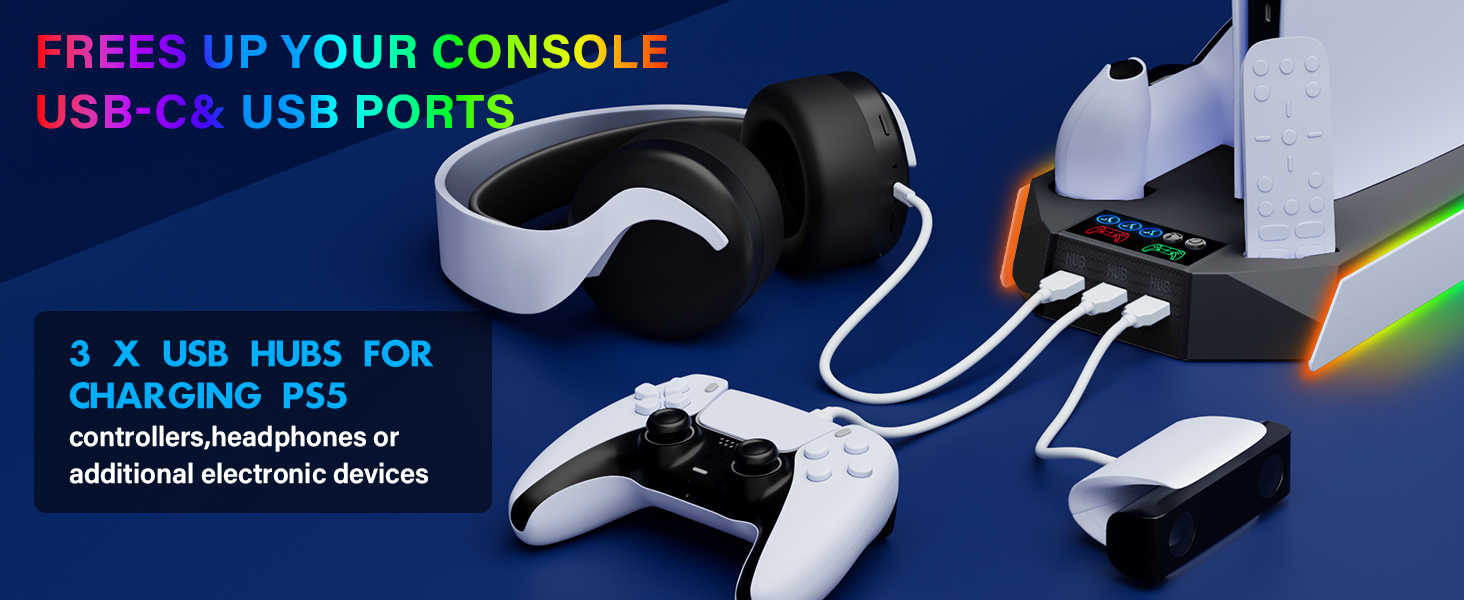 ps5 cooling station with controller charging station and led lights