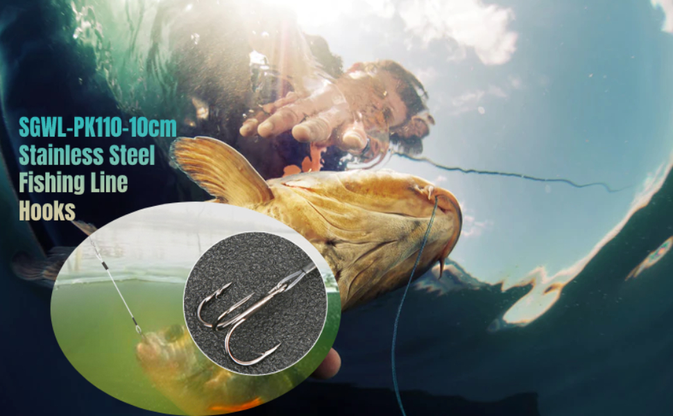 2 Pack Fishing Line Hook, SGWL‑PK11010cm Fishing Stainless Steel Treble Hook Stinger Soft Bait