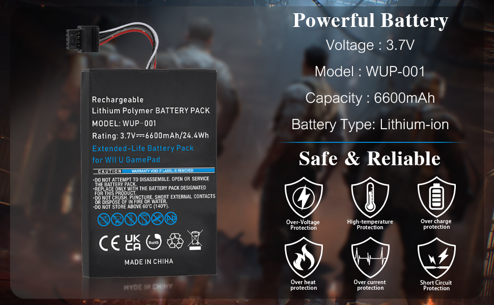 Hisewen 6600mAh Wii U Gamepad Battery, Rechargeable Wii U Battery for