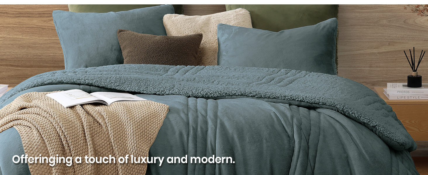 Queen size comforter set 3 piece teal