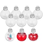 Ciieeo 10Pcs Christmas Drink Balls Water Bottle Bulbs Plastic Clear Fillable Booze Balls with Cap...