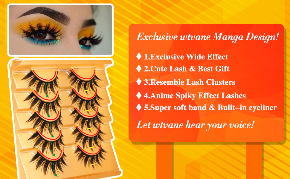 Wtvane Style A1 Anime Spiky False Eyelashes 5 Pairs Cosplay Mink