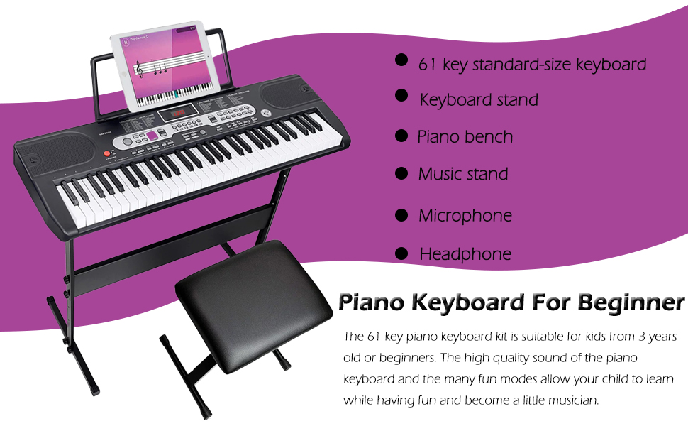 Fenbeli Piano Keyboard for Beginner, 61 Key Electric Keyboard Piano with Keyboard
