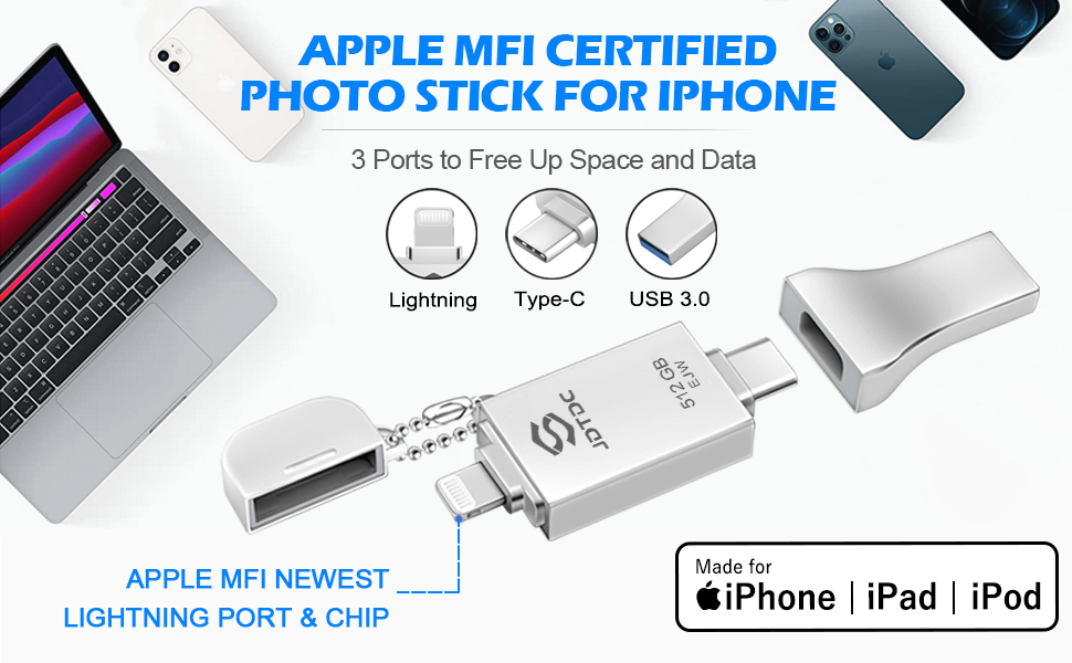 512GB Apple MFi Certified iPhonePhotoStick, 3 in 1 USB3.0 iOSFlash