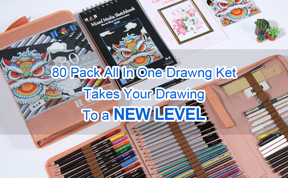H & B 80PCS Artist Colouring Pencils Sketching Set, Drawing Set with