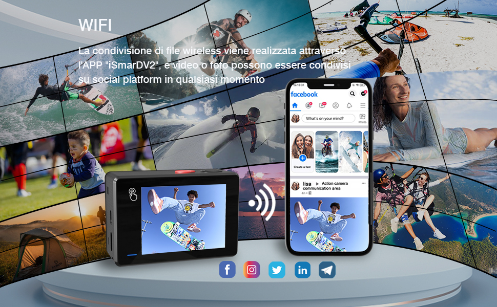 Apexcam 4K/60FPS Action Cam con Touch Screen EIS 24MP Sport Cam Doppio Schermo 40M Fotocamera