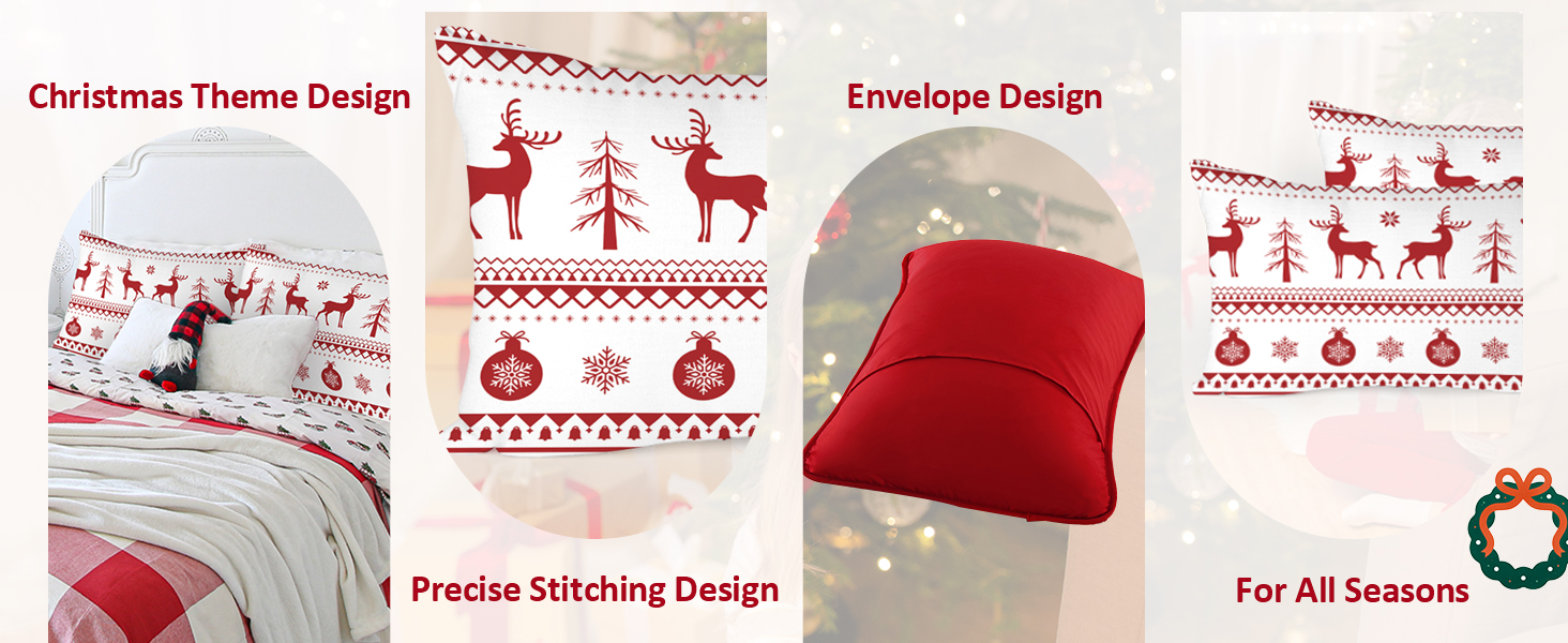 DJY Christmas Pillowcases for Bed, Red Throw Pillow Cover