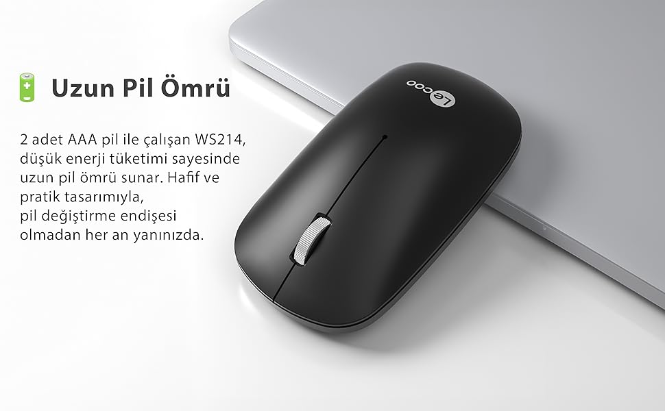 Lenovo Lecoo WS214 Kablosuz 1200DPI 3 Tuşlu Optik Mouse Siyah