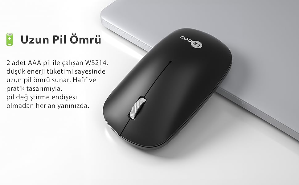 Lenovo Lecoo WS214 Kablosuz 1200DPI 3 Tuşlu Optik Mouse Siyah