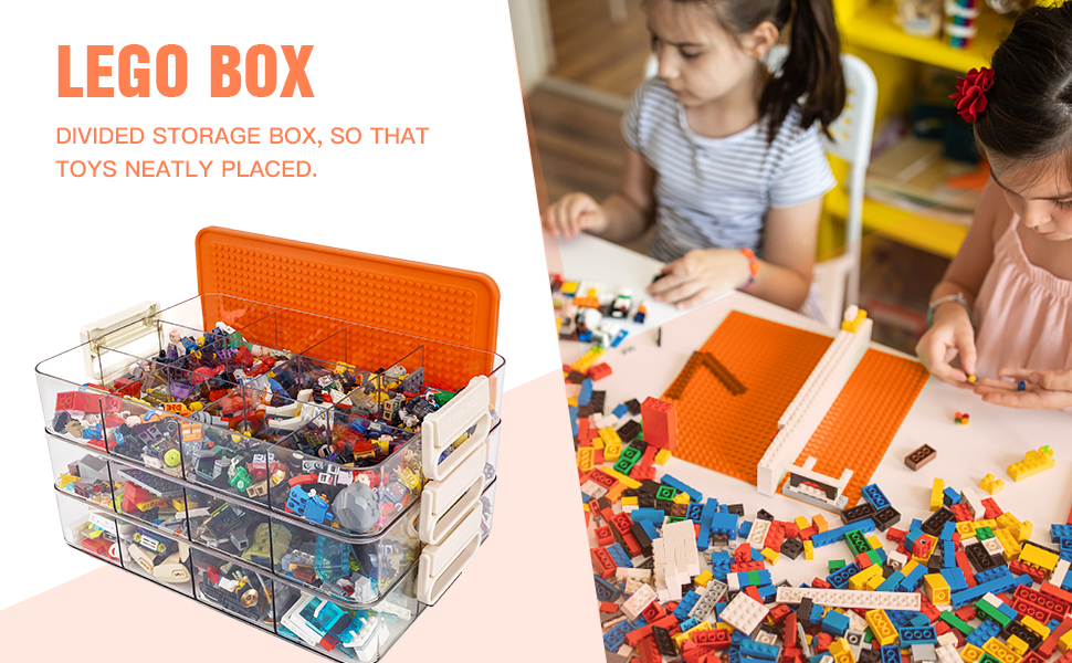 Storage Containers with Building Plate Lid for Lego, Acrylic Stackable