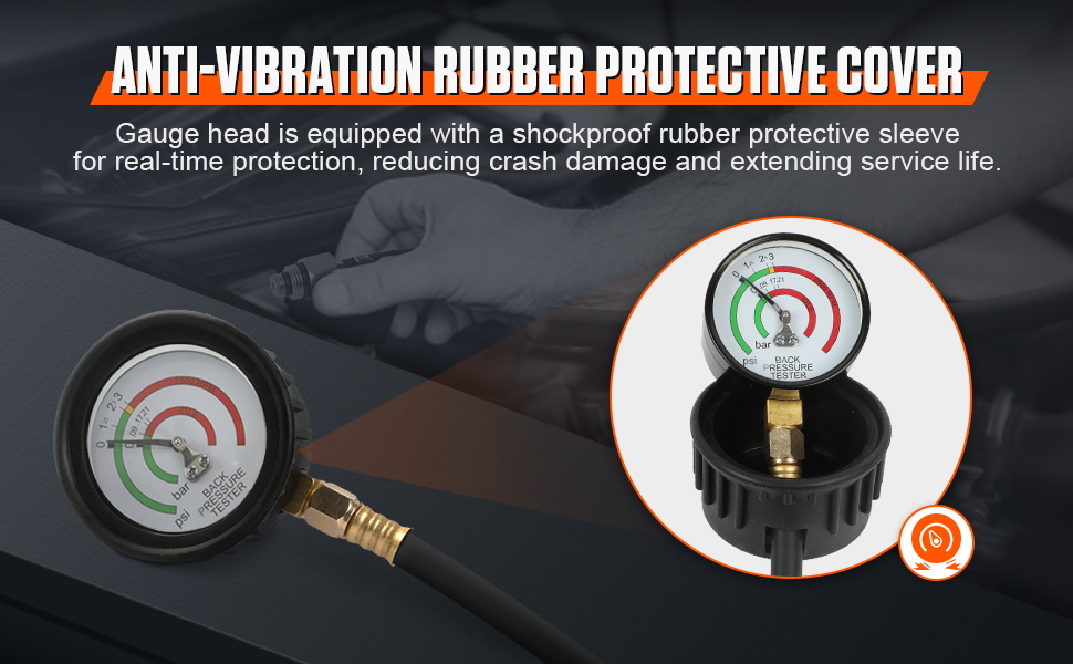 Exhaust Back Pressure Tester 2.5" HD Pressure Gauge Exhaust Back