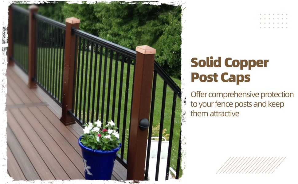 6 Pcs 3.5" x 3.5" Solid Copper Post Cap Fence Post Caps Pyramid Decking
