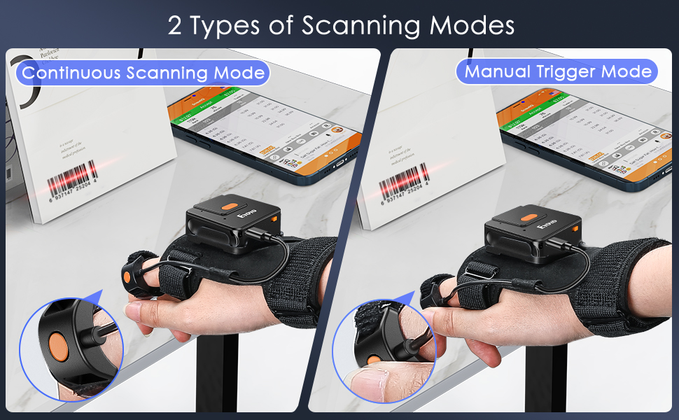 Eyoyo Wearable Glove 1D Bluetooth Barcode Scanner, Left&Right Hand