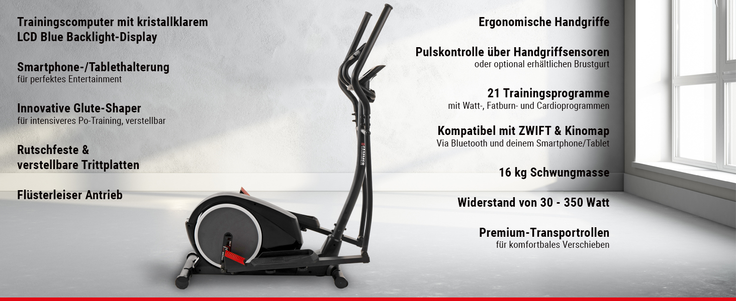 HAMMER Crosstrainer Crosstech XTR BT, inkl. Glute Shaper