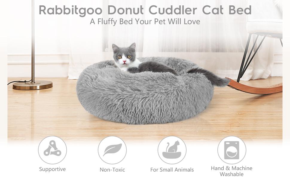 rabbitgoo Cat Bed for Indoor Cats, Soft Plush Donut Cuddler Cushion Pet