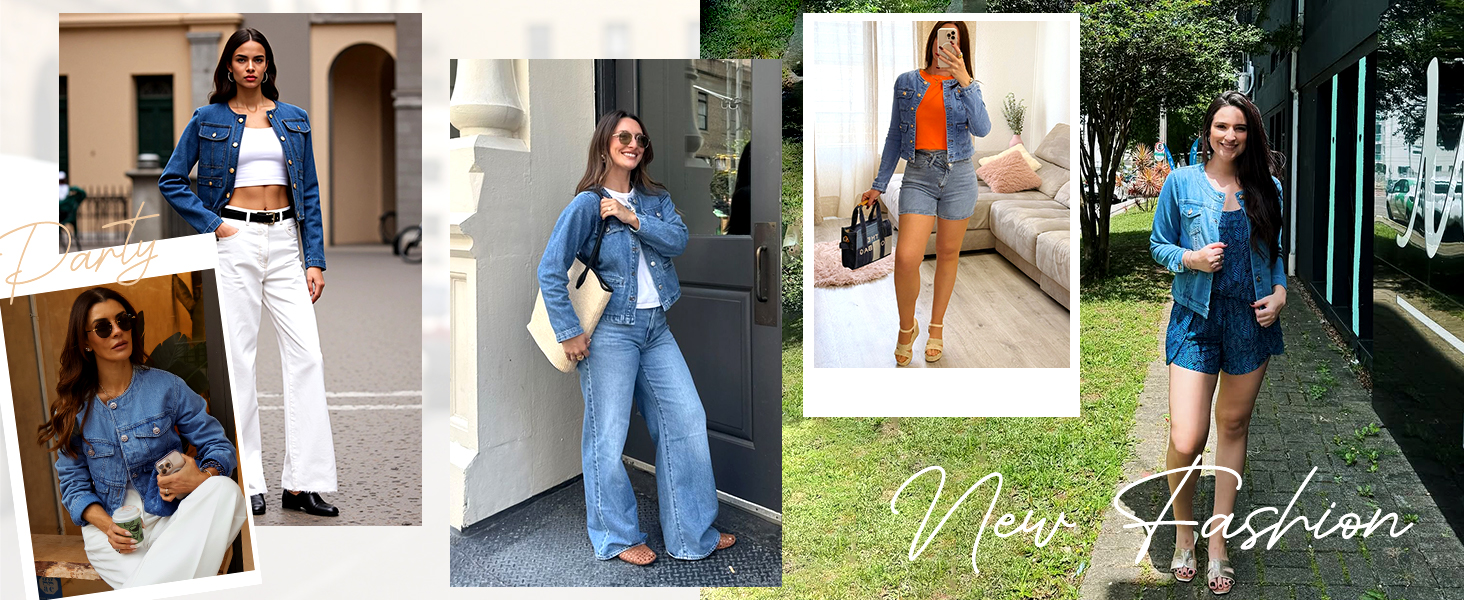 long sleeve denim jacket for women cropped jean jackets button down denim outerwear fall winter