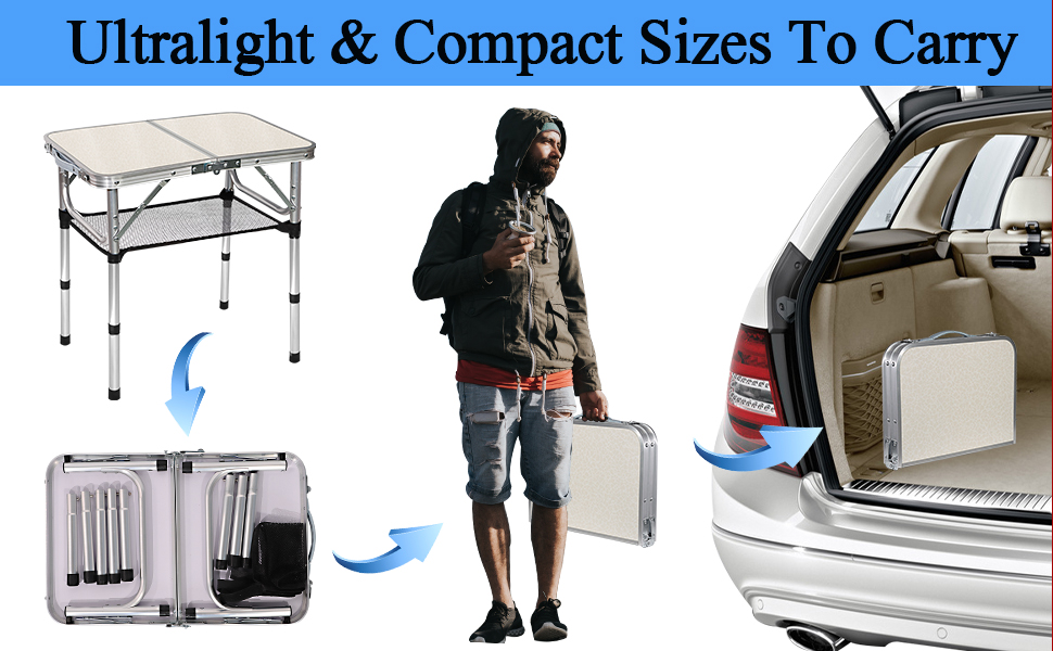 Small Folding Table,3 Adjustable Height Foldable Table,2Ft Portable