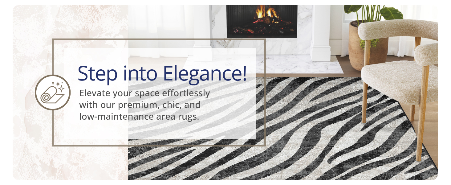 Abani Rugs Area Rug. Zebra Area Rug. Kid and pet friendly. Black and Cream Rug. Easy to Clean