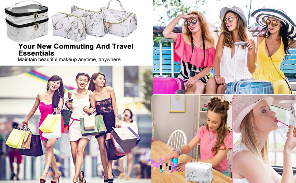 Fumxincg Marble Makeup bag Cosmetic bag 4Pcs Makeup Bag Set