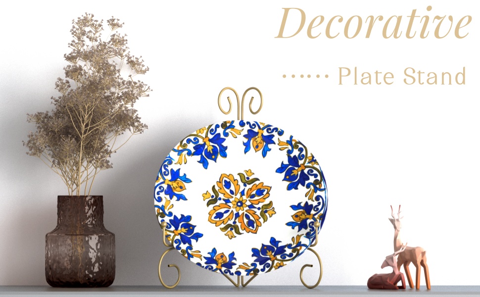 plate stand decor decoratve home kitchen office rustic elegant ventage gold golden black metal iron