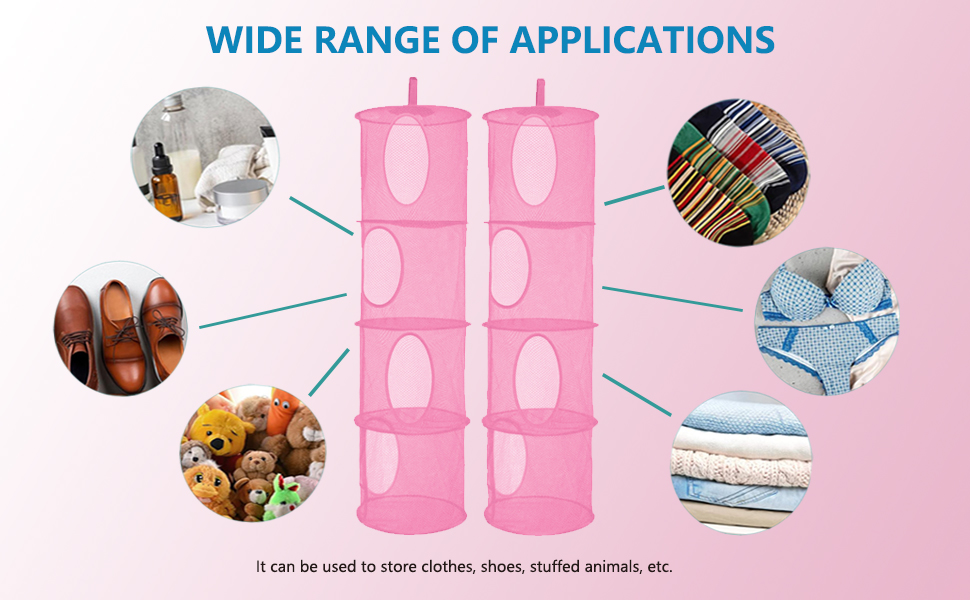 CSCHome 3PCS Hanging Mesh Storage Organizer Foldable Three Layers Of Colorful Net Storage Cage