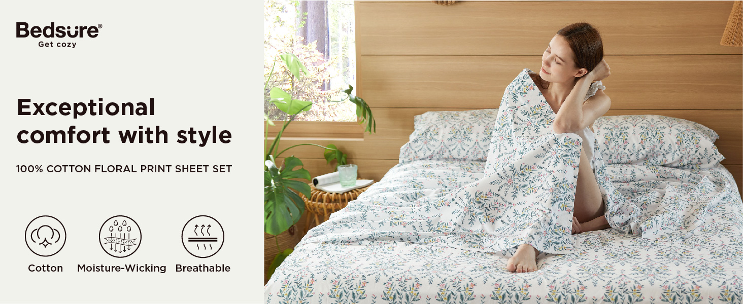 Bedsure King Size Bed Sheets Print Cotton Sheets Soft