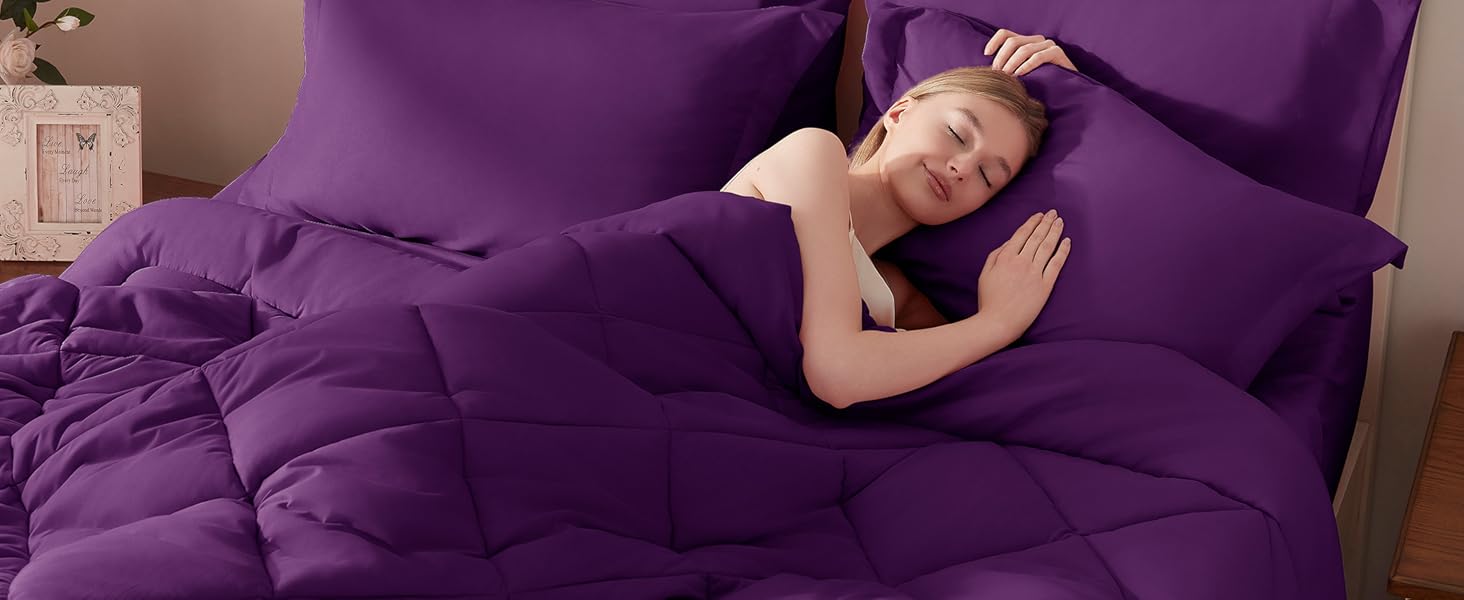 bedding bed in a bag comforters 7 pieces purple bedroom duvet insert cooling lightweight luxury