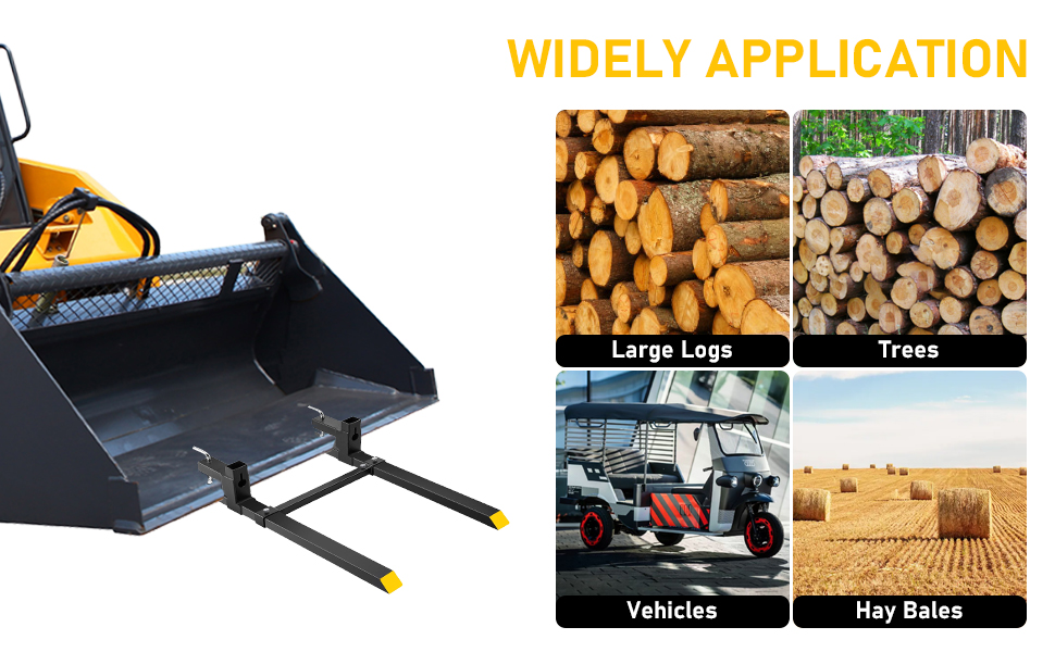 Peforway 60" 4000lbs Clamp on Pallet Forks with Adjustable Stabilizer Bar, Rated