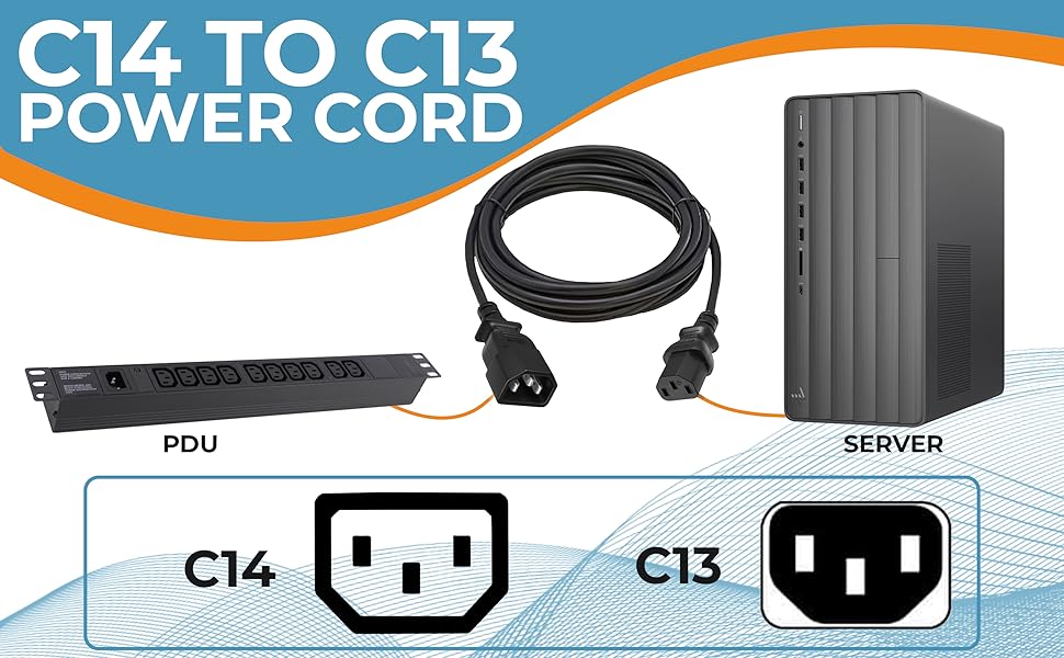 IEC-320 C13 to C14 Heavy-Duty Power Extension Cord 18 AWG 10A/250V SJT