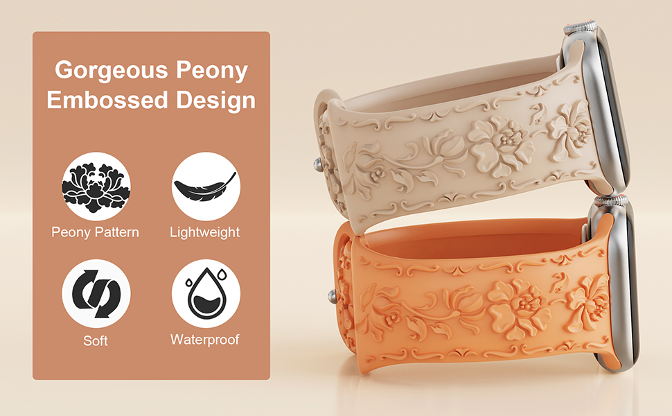 Peony Embossed Apple Watch Bands for Women