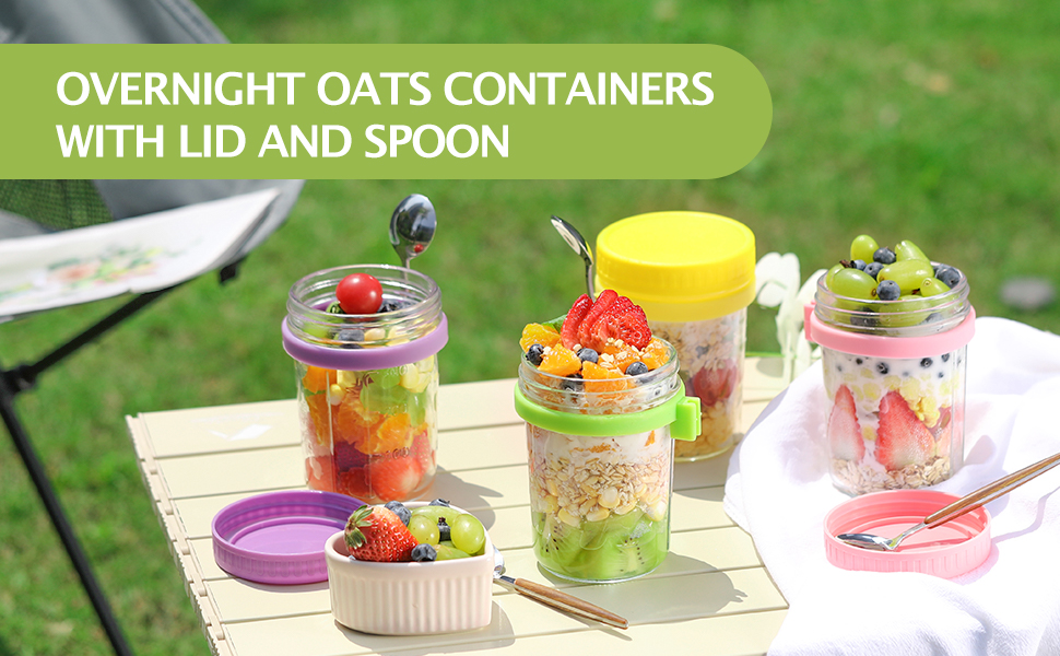 Boombamo Overnight Oats Containers w.Lids and Spoons,Mason