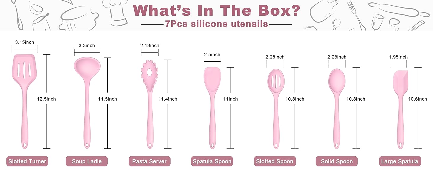 Pink Silicone Cooking Utensil Set of 7