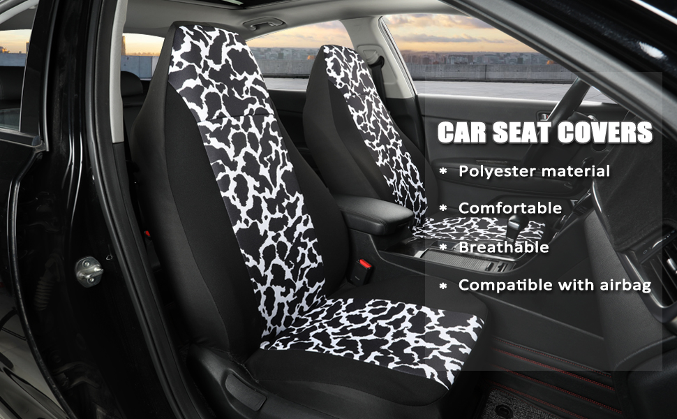 West Llama Cow Print Front Car Seat Covers for Women