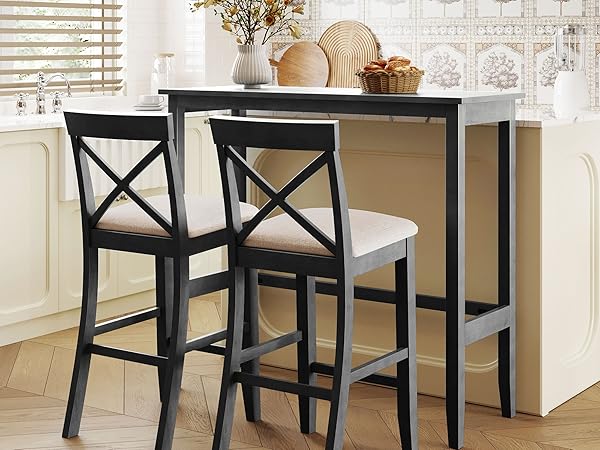 Amazon.com - 3 Piece Dining Table Set, Farmhosue Kitchen Bar