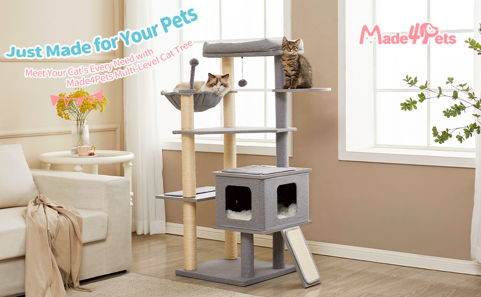 Made4Pets Cat Tree for Indoor Cats, Modern Small Cat Tower