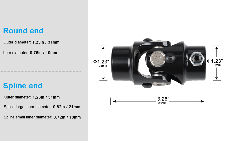 WMPHE Universal U Joint 3/4"36 Spline x 3/4" Round Single