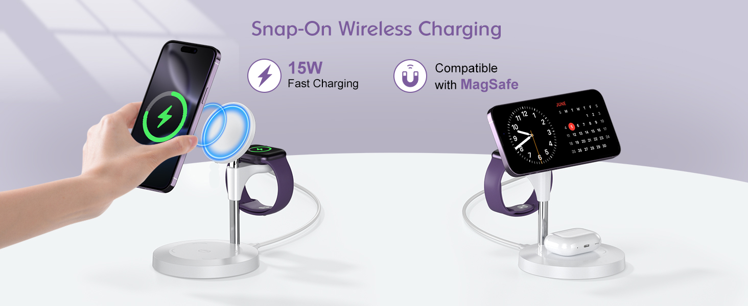 magsafe charger stand 3 in 1 charging station apple wireless iphone 16 15 14 13 12 watch airpods