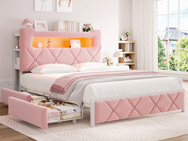 Amazon.com: Full Upholstered LED Bed Frame with 2 Storage
