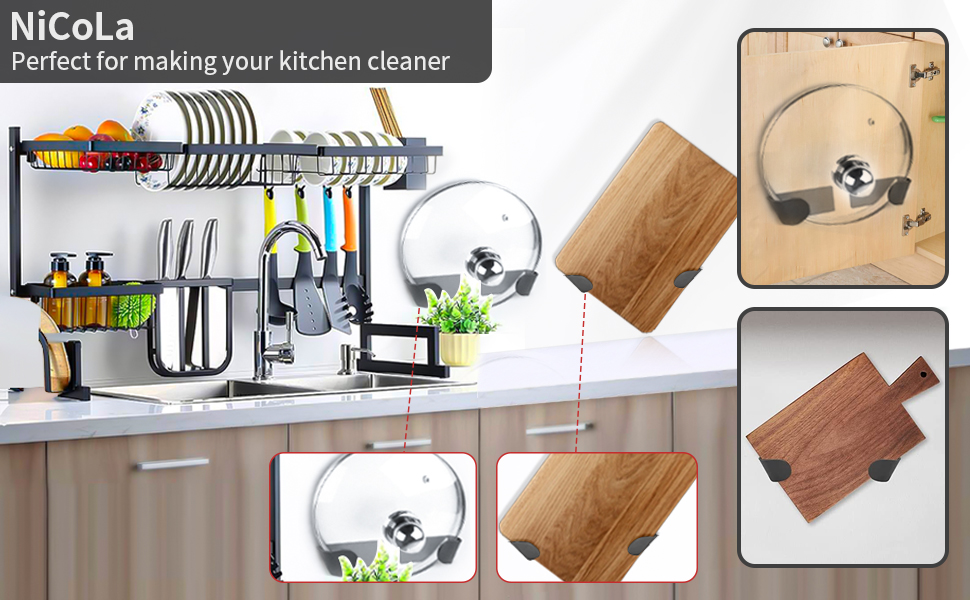 NiCoLa 10 Pcs Pan Lid Holders, Wall Mount Pot Lid Holder Rack, Plastic