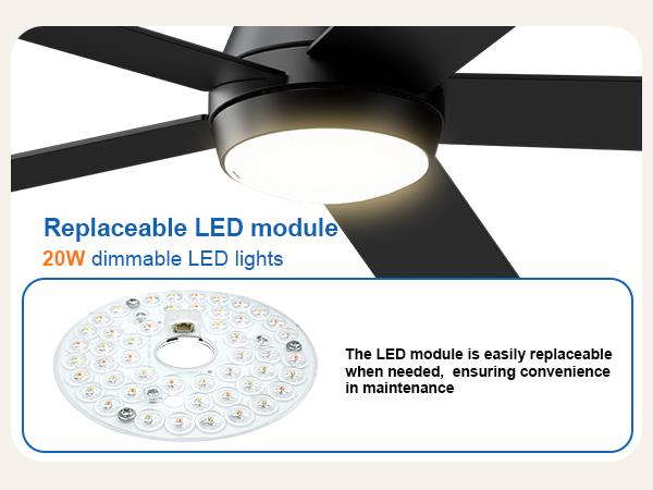 TCL 52" Ceiling Fan with Lights, Black Flush Mount Ceiling Fans with Remote Control