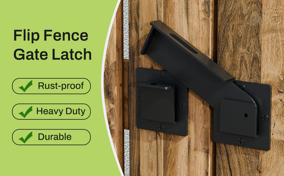 Flip Fence Gate Latch, is rustproof, heavy duty and durable, suitable for ourtdoor wooden fence gate
