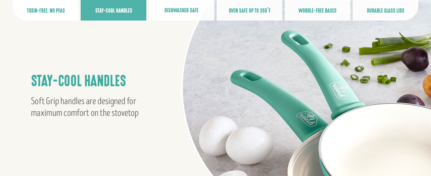 GreenLife, Ceramic Nonstick, PFAS-Free, Non-Toxic, Cookware, Frypans, Soft Grip